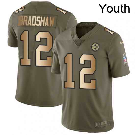 Youth Nike Pittsburgh Steelers 12 Terry Bradshaw Limited OliveGold 2017 Salute to Service NFL Jersey